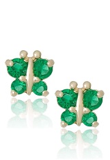 ravishing yellow gold diamond cubic zirconia May emerald birthstone baby earrings